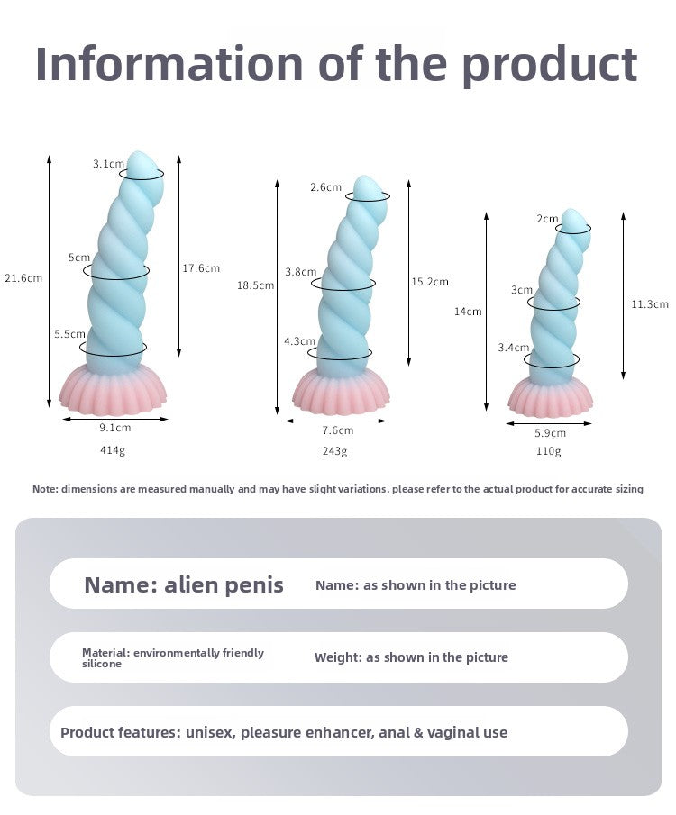 Gode alien en silicone avec ventouse - 2 tailles disponibles (petit et moyen) avec dimensions détaillées