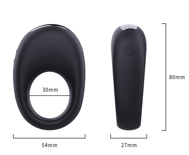 Dimensions anneau vibrant couple - diamètre 30mm, hauteur 80mm avec stimulateur clitoridien