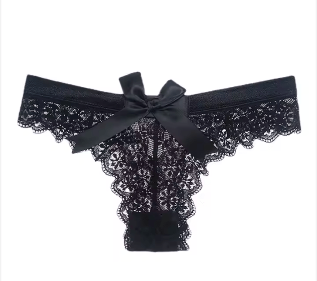 Culotte semi-transparente en dentelle avec nœud blanc noir rouge