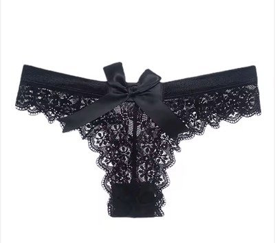 Culotte semi-transparente en dentelle avec nœud blanc noir rouge