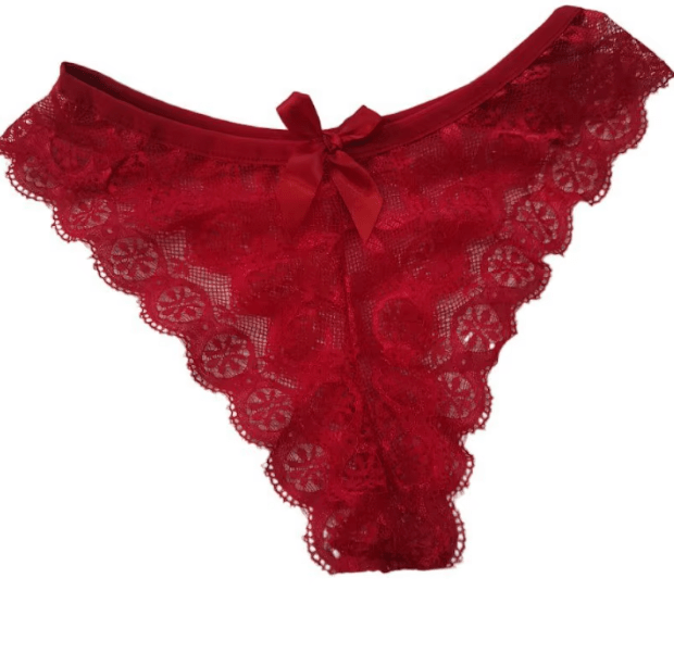 Culotte semi-transparente en dentelle avec nœud blanc noir rouge